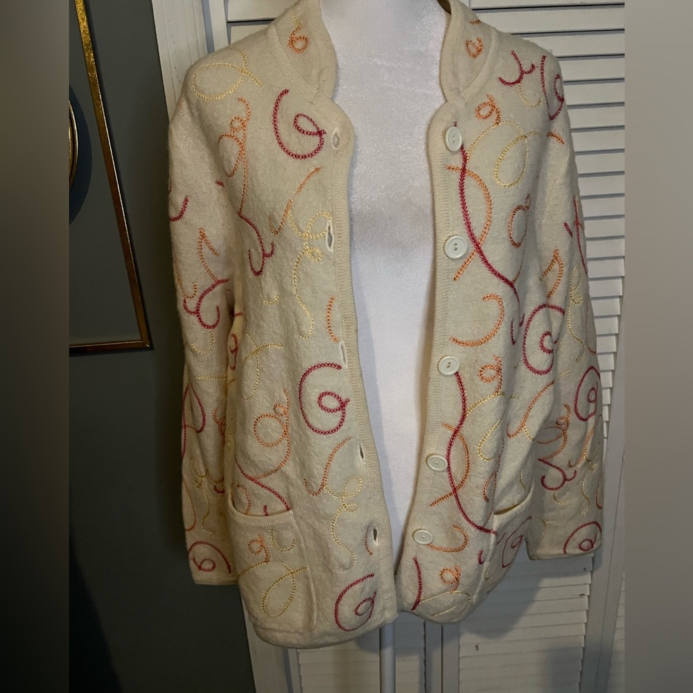Nouveaux Embroidered Wool Cream Cardigan Petite large